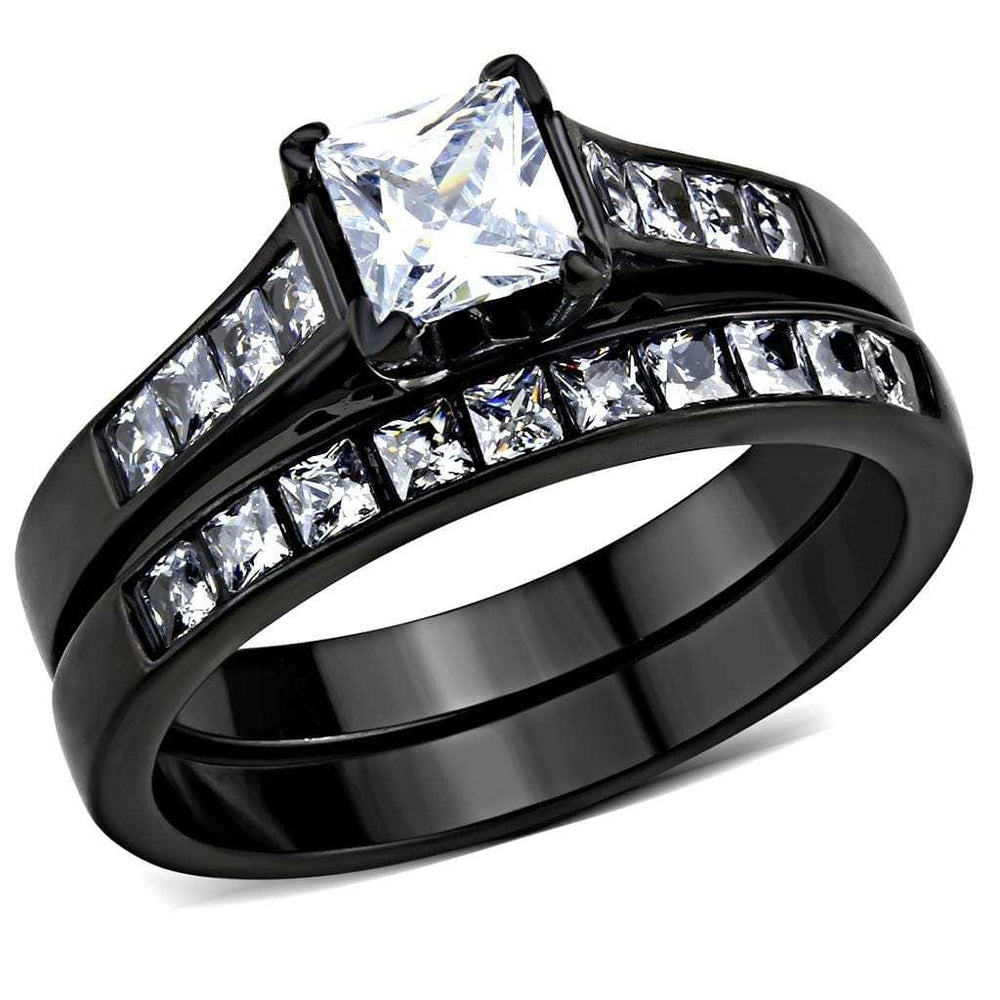 TK3555 - IP Black(Ion Plating) Stainless Steel Ring with AAA Grade CZ in Clear - Alamode - Flyclothing LLC
