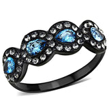 TK3559 - IP Black(Ion Plating) Stainless Steel Ring with AAA Grade CZ in Sea Blue - Alamode - Flyclothing LLC