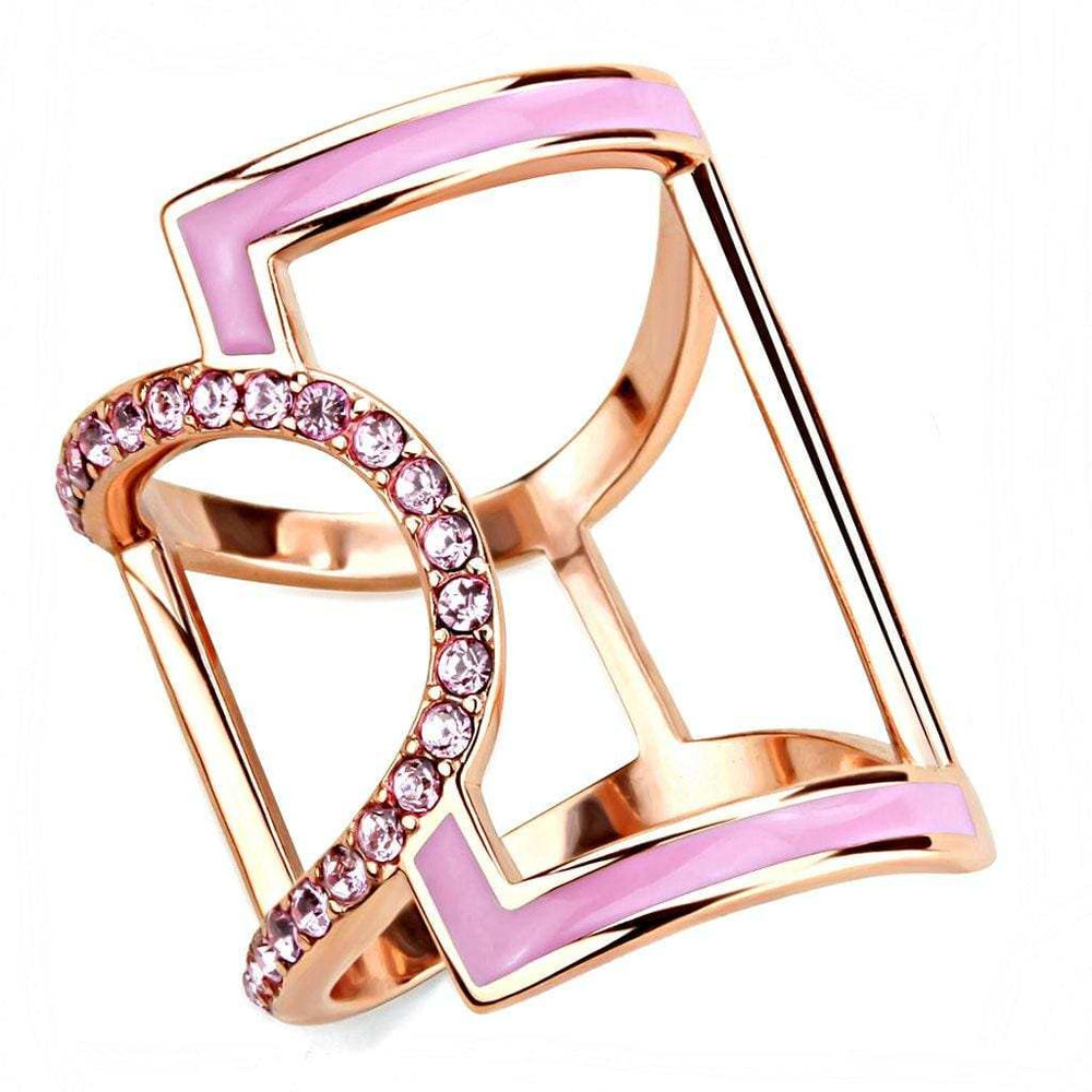 TK3561 - IP Rose Gold(Ion Plating) Stainless Steel Ring with Top Grade Crystal in Light Rose - Alamode - Flyclothing LLC