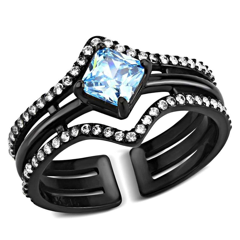 TK3562 - IP Black(Ion Plating) Stainless Steel Ring with AAA Grade CZ in Sea Blue - Alamode - Flyclothing LLC