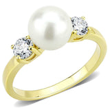 TK3567 - IP Gold(Ion Plating) Stainless Steel Ring with Synthetic Pearl in White - Alamode - Flyclothing LLC