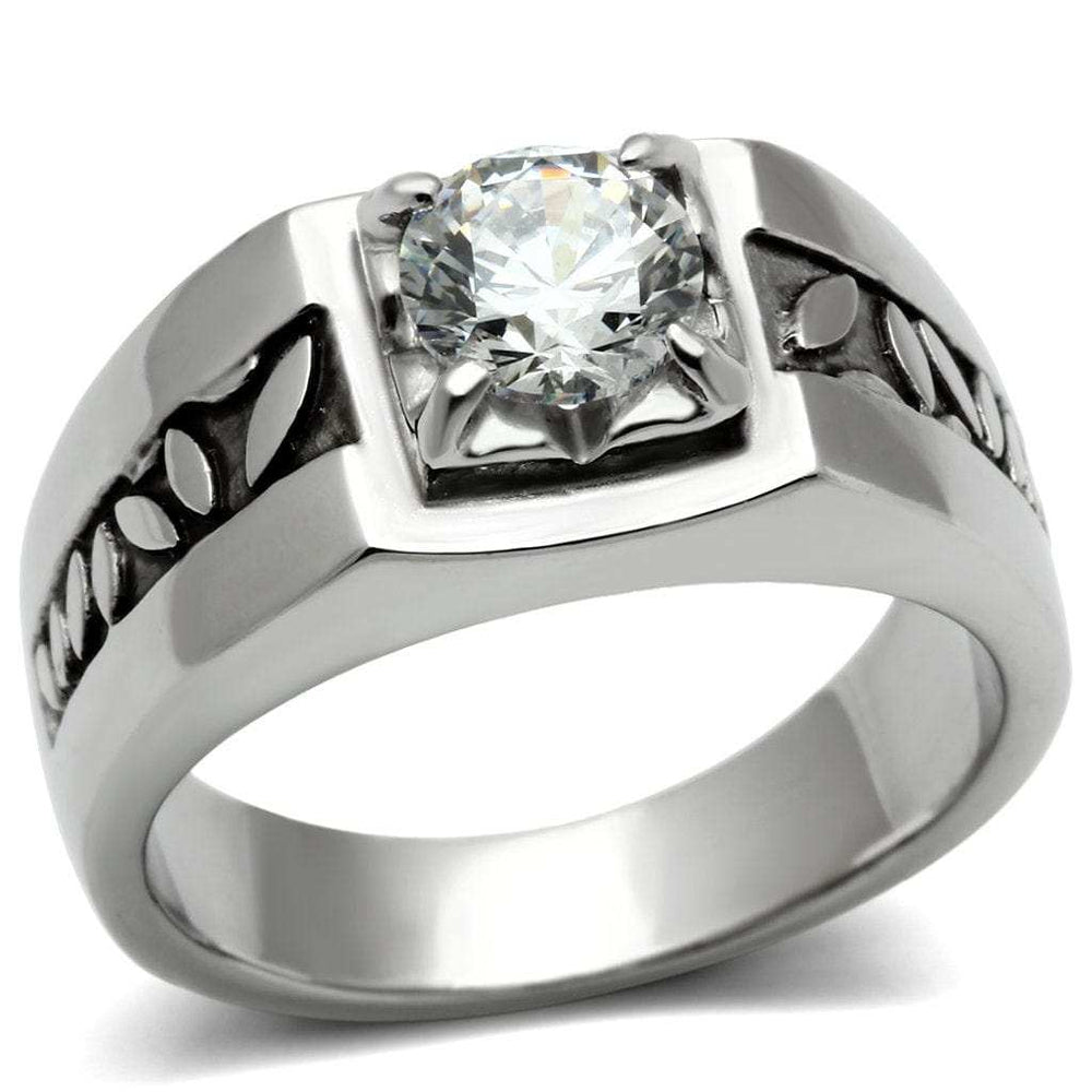 TK356 - High polished (no plating) Stainless Steel Ring with AAA Grade CZ in Clear - Alamode - Flyclothing LLC