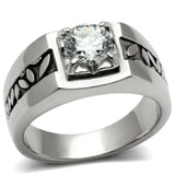 TK356 - High polished (no plating) Stainless Steel Ring with AAA Grade CZ in Clear - Alamode - Flyclothing LLC