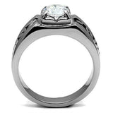 TK356 - High polished (no plating) Stainless Steel Ring with AAA Grade CZ in Clear - Alamode - Flyclothing LLC