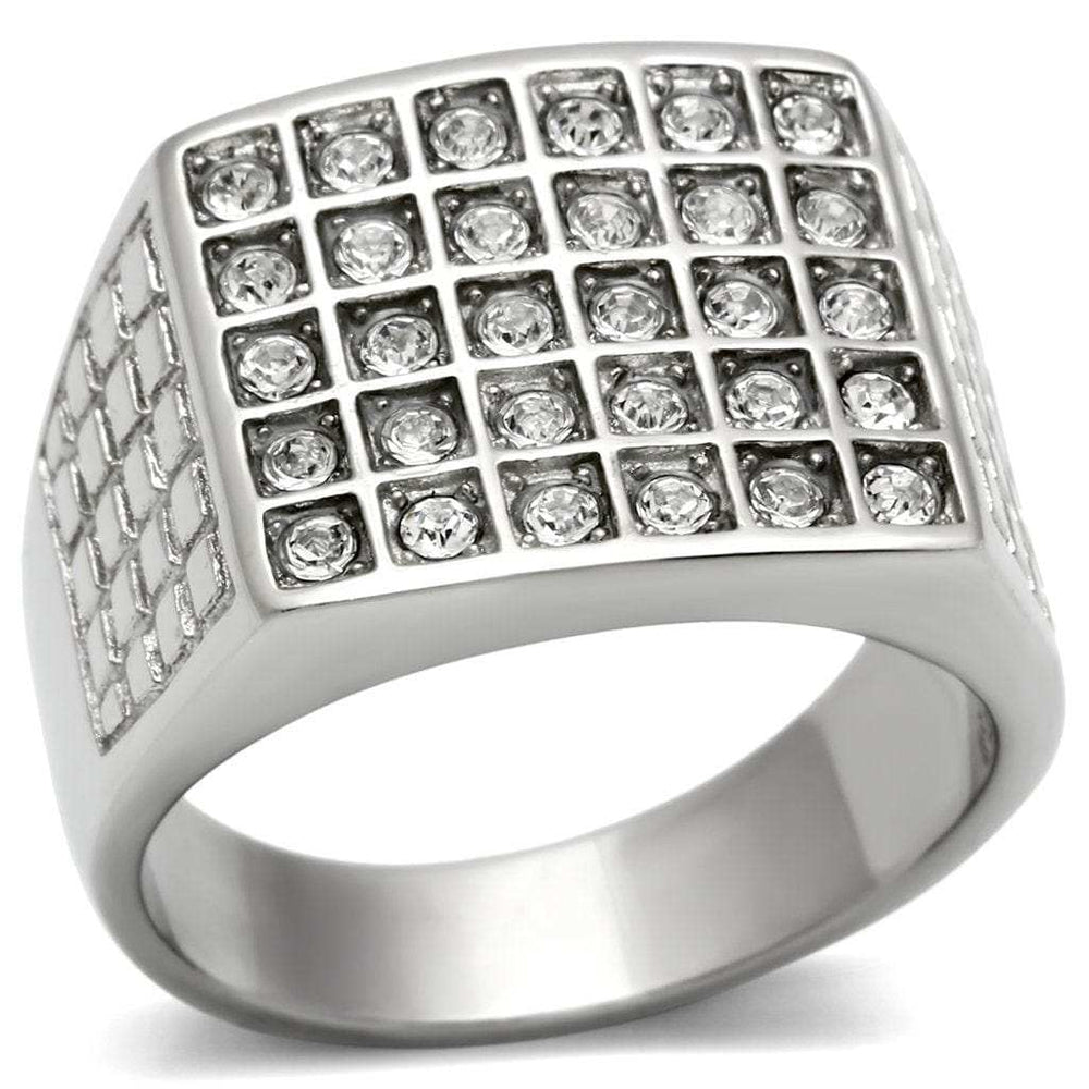 TK358 - High polished (no plating) Stainless Steel Ring with Top Grade Crystal in Clear - Alamode - Flyclothing LLC