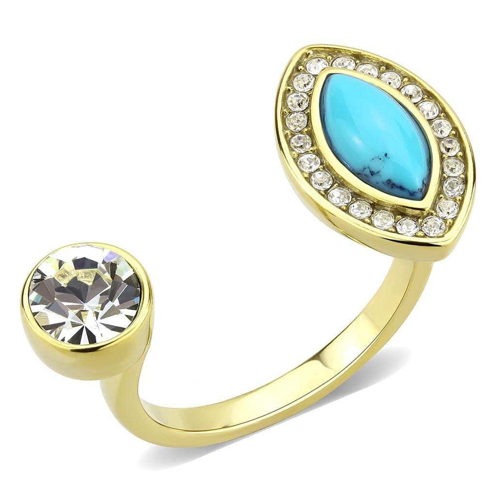TK3592 - IP Gold(Ion Plating) Stainless Steel Ring with Synthetic Turquoise in Turquoise - Alamode - Flyclothing LLC