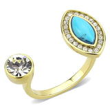 TK3592 - IP Gold(Ion Plating) Stainless Steel Ring with Synthetic Turquoise in Turquoise - Alamode - Flyclothing LLC