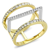 TK3593 - Two-Tone IP Gold (Ion Plating) Stainless Steel Ring with Top Grade Crystal in Clear - Alamode - Flyclothing LLC