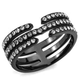 TK3594 - IP Black(Ion Plating) Stainless Steel Ring with Top Grade Crystal in Clear - Alamode - Flyclothing LLC