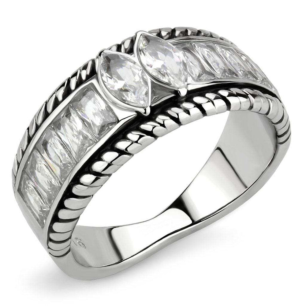 TK3606 - No Plating Stainless Steel Ring with AAA Grade CZ in Clear - Alamode - Flyclothing LLC