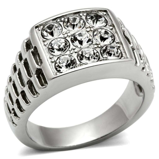 TK360 - High polished (no plating) Stainless Steel Ring with Top Grade Crystal in Clear - Alamode - Flyclothing LLC