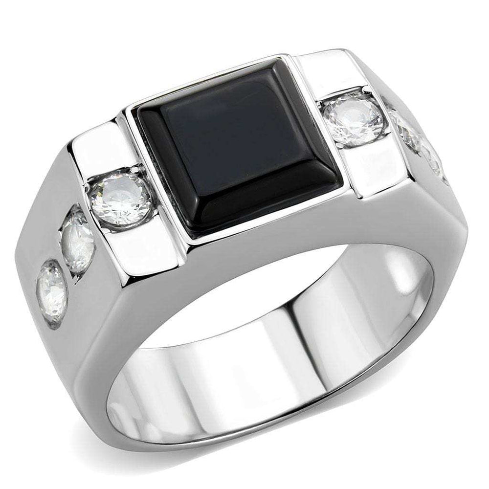 TK3615 - High polished (no plating) Stainless Steel Ring with Synthetic Onyx in Jet - Alamode - Flyclothing LLC