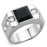 TK3615 - High polished (no plating) Stainless Steel Ring with Synthetic Onyx in Jet - Alamode - Flyclothing LLC