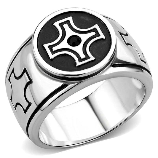 TK3617 - High polished (no plating) Stainless Steel Ring with Top Grade Crystal in Jet - Alamode - Flyclothing LLC