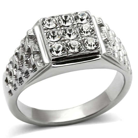 TK361 - High polished (no plating) Stainless Steel Ring with Top Grade Crystal in Clear - Alamode - Flyclothing LLC