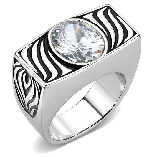 TK3620 - High polished (no plating) Stainless Steel Ring with AAA Grade CZ in Clear - Alamode - Flyclothing LLC