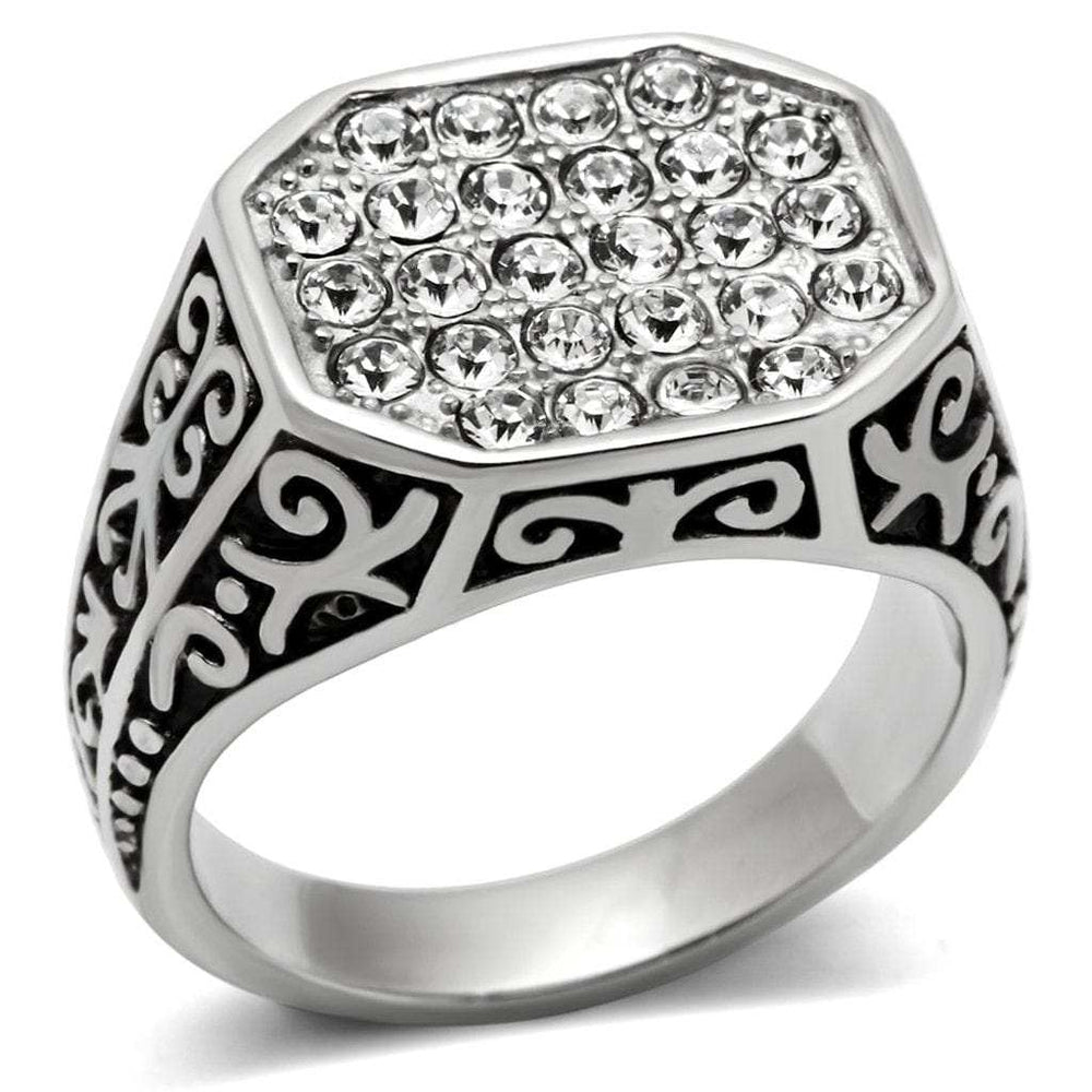 TK362 - High polished (no plating) Stainless Steel Ring with Top Grade Crystal in Clear - Alamode - Flyclothing LLC
