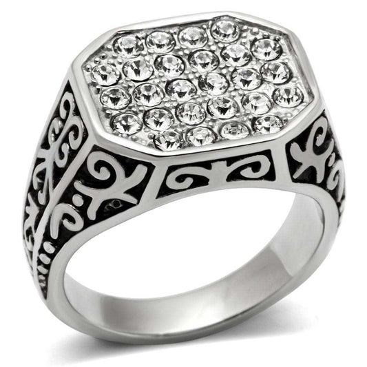 TK362 - High polished (no plating) Stainless Steel Ring with Top Grade Crystal in Clear - Alamode - Flyclothing LLC