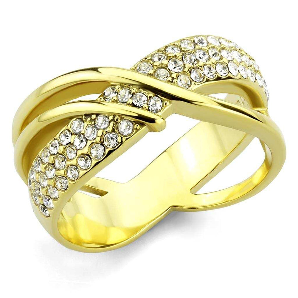 TK3632 - IP Gold(Ion Plating) Stainless Steel Ring with Top Grade Crystal in Clear - Alamode - Flyclothing LLC