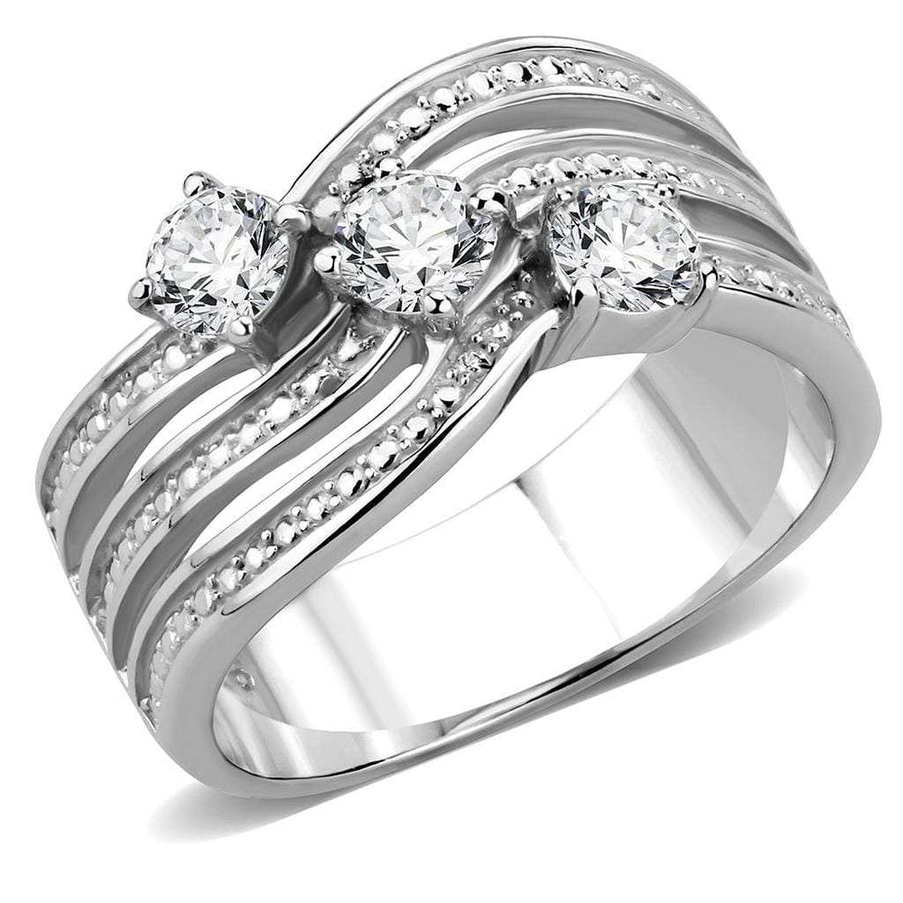 TK3633 - High polished (no plating) Stainless Steel Ring with AAA Grade CZ in Clear - Alamode - Flyclothing LLC