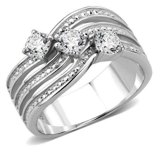TK3633 - High polished (no plating) Stainless Steel Ring with AAA Grade CZ in Clear - Alamode - Flyclothing LLC