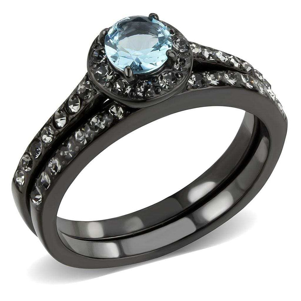 TK3634 - IP Black(Ion Plating) Stainless Steel Ring with Synthetic Synthetic Glass in Sea Blue - Alamode - Flyclothing LLC