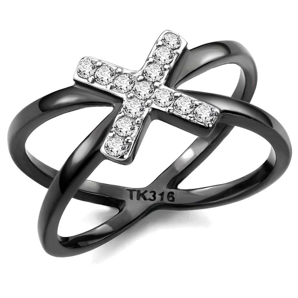 TK3635 - Two-Tone IP Black (Ion Plating) Stainless Steel Ring with AAA Grade CZ in Clear - Alamode - Flyclothing LLC