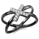 TK3635 - Two-Tone IP Black (Ion Plating) Stainless Steel Ring with AAA Grade CZ in Clear - Alamode - Flyclothing LLC