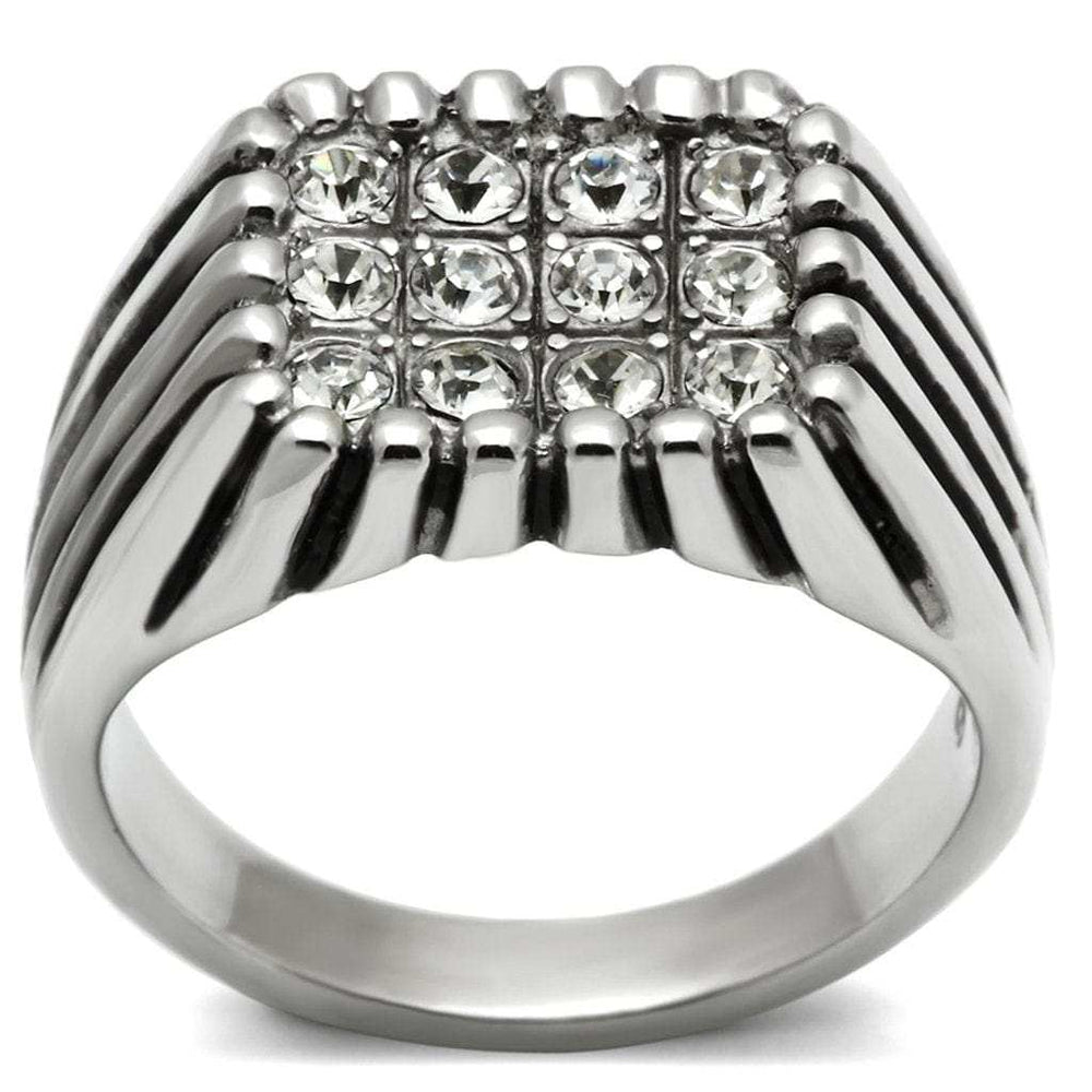 TK363 - High polished (no plating) Stainless Steel Ring with Top Grade Crystal in Clear - Alamode - Flyclothing LLC