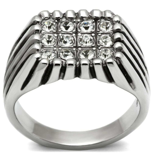 TK363 - High polished (no plating) Stainless Steel Ring with Top Grade Crystal in Clear - Alamode - Flyclothing LLC