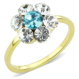 TK3642 - IP Gold(Ion Plating) Stainless Steel Ring with Synthetic Synthetic Glass in Sea Blue - Alamode - Flyclothing LLC