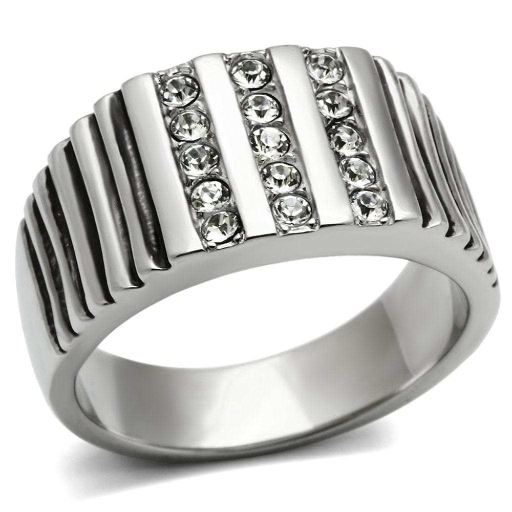 TK364 - High polished (no plating) Stainless Steel Ring with Top Grade Crystal in Clear - Alamode - Flyclothing LLC