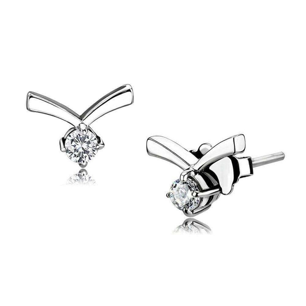 TK3657 - High polished (no plating) Stainless Steel Earrings with AAA Grade CZ in Clear - Alamode - Flyclothing LLC