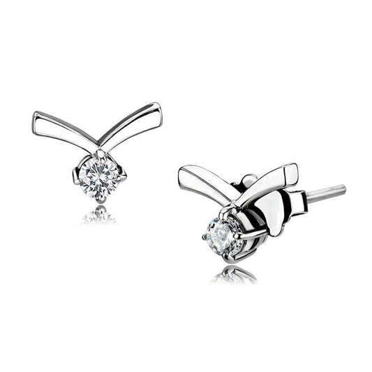 TK3657 - High polished (no plating) Stainless Steel Earrings with AAA Grade CZ in Clear - Alamode - Flyclothing LLC