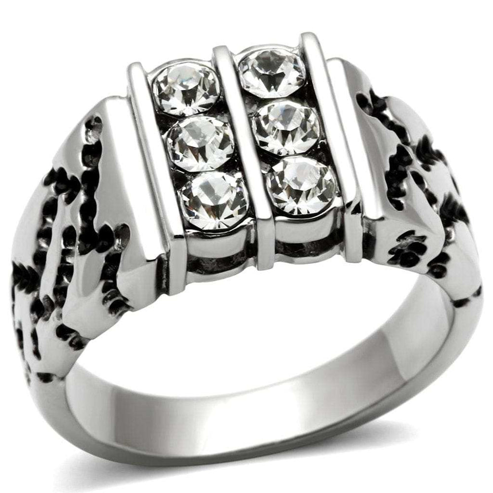 TK365 - High polished (no plating) Stainless Steel Ring with Top Grade Crystal in Clear - Alamode - Flyclothing LLC