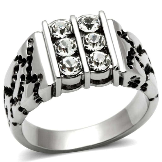TK365 - High polished (no plating) Stainless Steel Ring with Top Grade Crystal in Clear - Alamode - Flyclothing LLC