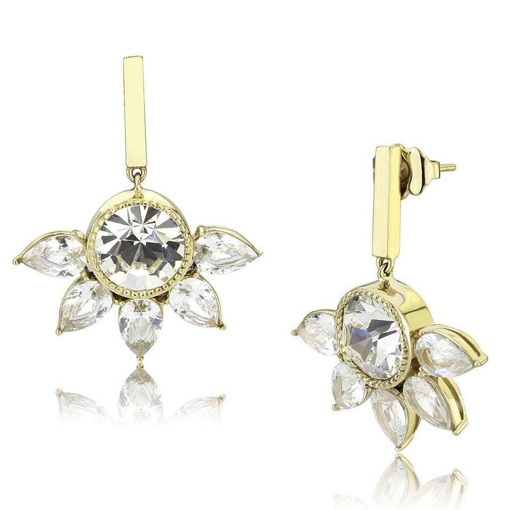 TK3661 - IP Gold(Ion Plating) Stainless Steel Earrings with Top Grade Crystal in Clear - Alamode - Flyclothing LLC