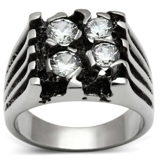 TK366 - High polished (no plating) Stainless Steel Ring with AAA Grade CZ in Clear - Alamode - Flyclothing LLC