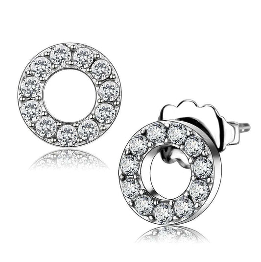 TK3679 - High polished (no plating) Stainless Steel Earrings with AAA Grade CZ in Clear - Alamode - Flyclothing LLC