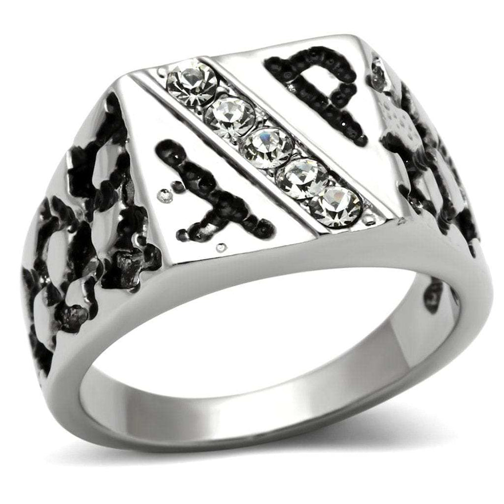 TK367 - High polished (no plating) Stainless Steel Ring with Top Grade Crystal in Clear - Alamode - Flyclothing LLC