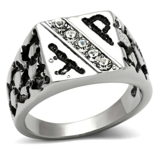 TK367 - High polished (no plating) Stainless Steel Ring with Top Grade Crystal in Clear - Alamode - Flyclothing LLC