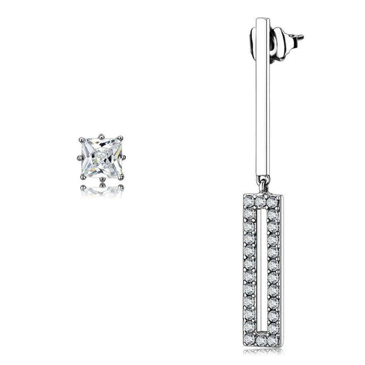 TK3682 - High polished (no plating) Stainless Steel Earrings with AAA Grade CZ in Clear - Alamode - Flyclothing LLC