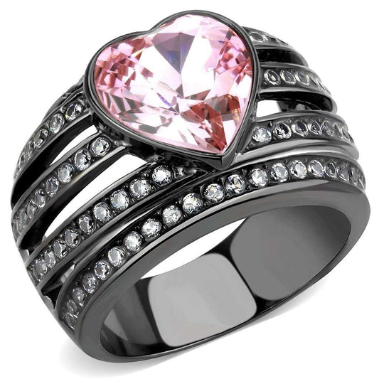 TK3686 - IP Black(Ion Plating) Stainless Steel Ring with Top Grade Crystal in Light Rose - Alamode - Flyclothing LLC