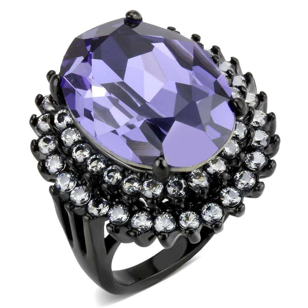 TK3687 - IP Black(Ion Plating) Stainless Steel Ring with Top Grade Crystal in Tanzanite - Alamode - Flyclothing LLC