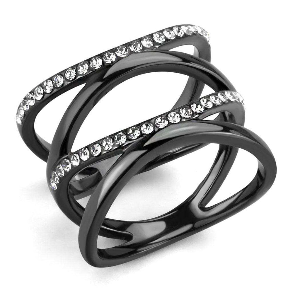 TK3689 - IP Light Black (IP Gun) Stainless Steel Ring with Top Grade Crystal in Clear - Alamode - Flyclothing LLC
