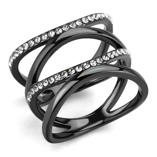 TK3689 - IP Light Black (IP Gun) Stainless Steel Ring with Top Grade Crystal in Clear - Alamode - Flyclothing LLC