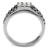 TK368 - High polished (no plating) Stainless Steel Ring with Top Grade Crystal in Clear - Alamode - Flyclothing LLC