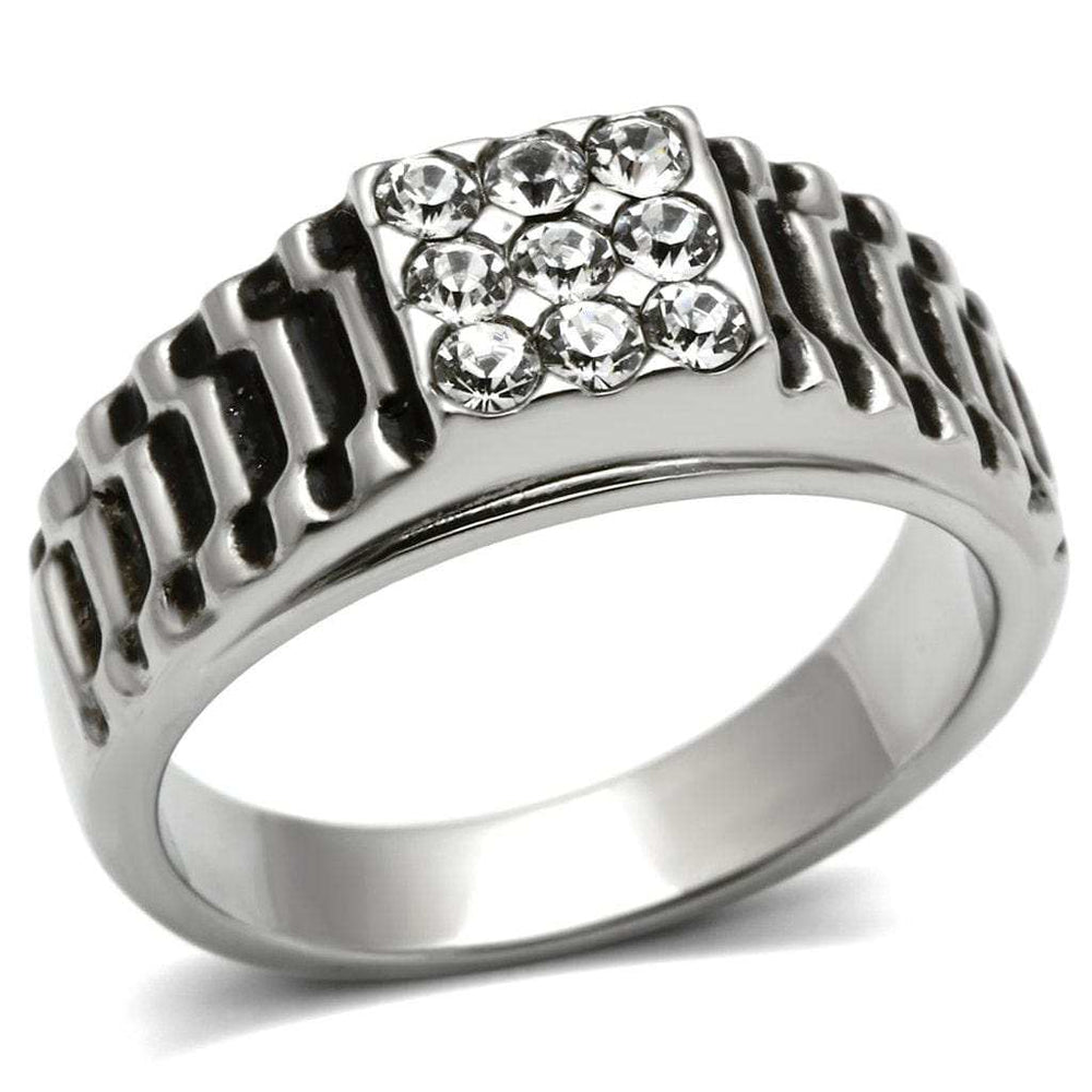 TK368 - High polished (no plating) Stainless Steel Ring with Top Grade Crystal in Clear - Alamode - Flyclothing LLC