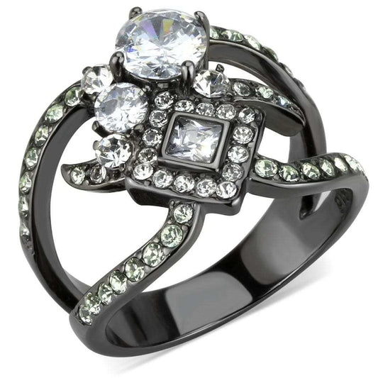 TK3690 - IP Light Black (IP Gun) Stainless Steel Ring with AAA Grade CZ in Clear - Alamode - Flyclothing LLC