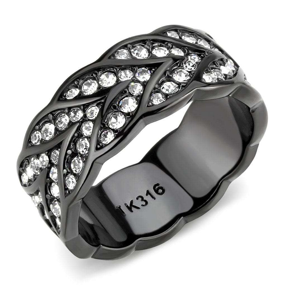 TK3691 - IP Black(Ion Plating) Stainless Steel Ring with Top Grade Crystal in Clear - Alamode - Flyclothing LLC